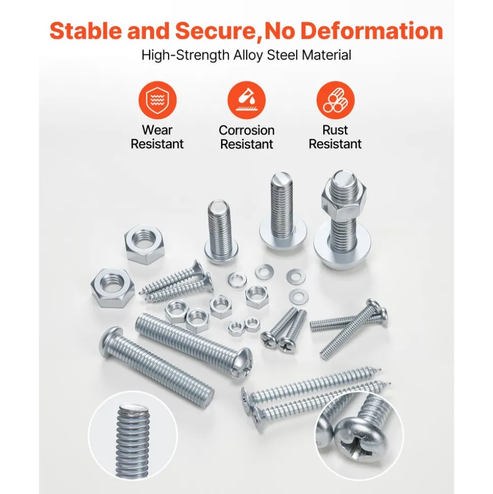 VEVOR 246 Pcs Bolts and Nuts Assortment Kit, Imperial Screws and Flat Washers, Stainless Steel 1/4-20,5/16-18,3/8-16, Spring Lock Washers for Furniture / Equipment /Vehicle Assembly with Case