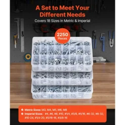 VEVOR 246 Pcs Bolts and Nuts Assortment Kit, Imperial Screws and Flat Washers, Stainless Steel 1/4-20,5/16-18,3/8-16, Spring Lock Washers for Furniture / Equipment /Vehicle Assembly with Case