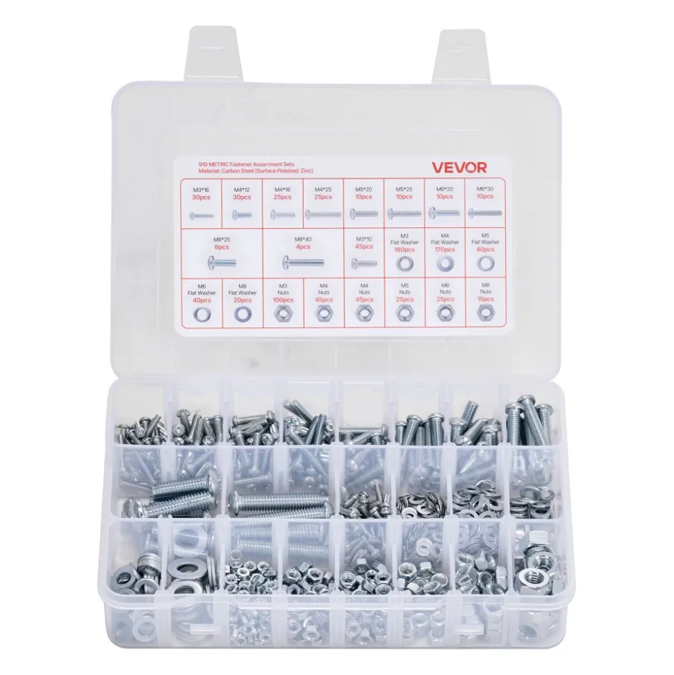 VEVOR 246 Pcs Bolts and Nuts Assortment Kit, Imperial Screws and Flat Washers, Stainless Steel 1/4-20,5/16-18,3/8-16, Spring Lock Washers for Furniture / Equipment /Vehicle Assembly with Case