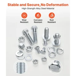 VEVOR 566 Pcs Bolts and Nuts Assortment Kit, Imperial Machine Screws and Flat Washers, Alloy Steel 1/4-20,5/16-18,3/8-16, for Furniture /Equipment/Vehicle Assembly, Galvanized White