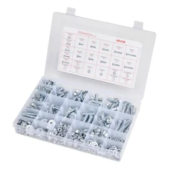 VEVOR 566 Pcs Bolts and Nuts Assortment Kit, Imperial Machine Screws and Flat Washers, Alloy Steel 1/4-20,5/16-18,3/8-16, for Furniture /Equipment/Vehicle Assembly, Galvanized White