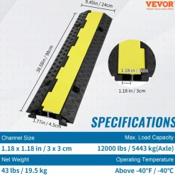 VEVOR 3 PCs Cable Protector Ramp 2 Channel 12000 lbs Load Wire Cable Cover Ramp