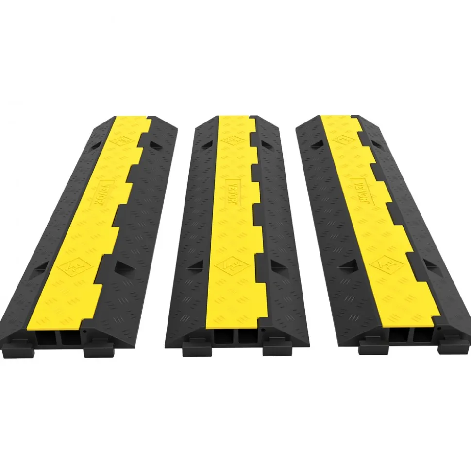 VEVOR 3 Pcs 2-Cable Rubber Electrical Wire Cover Cord Protector Ramp 11000 lbs