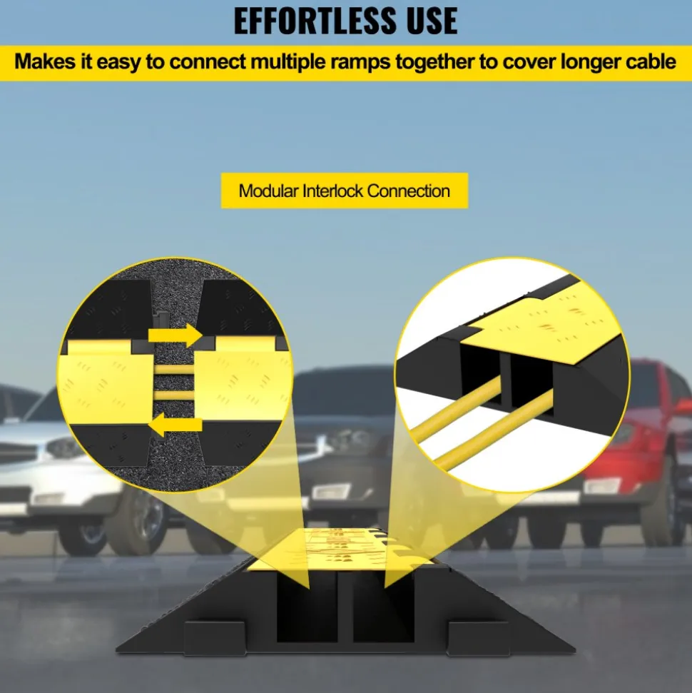 VEVOR 3 Pcs 2-Cable Rubber Electrical Wire Cover Cord Protector Ramp 11000 lbs