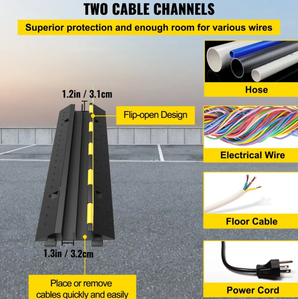 VEVOR 3 Pcs 2-Cable Rubber Electrical Wire Cover Cord Protector Ramp 11000 lbs