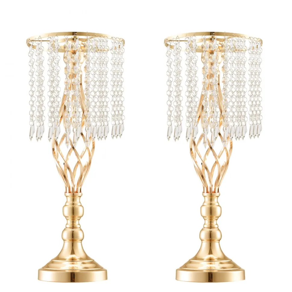 VEVOR 12PCS 49cm/19.3” Tall Crystal Wedding Flower Stand, Metal Wedding Centerpiece Vase, Gold Flower Holders Floral Display Rack for Tables Wedding Dinner Party, Ceremony Birthday Event Decor