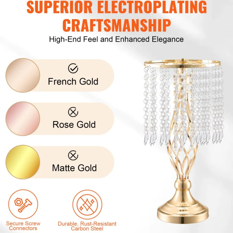 VEVOR 20PCS 43cm/16.9” Tall Crystal Wedding Flower Stand, Metal Wedding Centerpiece Vase, Gold Flower Holders Floral Display Rack for Tables Wedding Dinner Party, Ceremony Birthday Event Decor