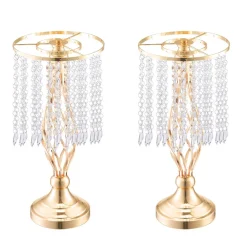 VEVOR 20PCS 43cm/16.9” Tall Crystal Wedding Flower Stand, Metal Wedding Centerpiece Vase, Gold Flower Holders Floral Display Rack for Tables Wedding Dinner Party, Ceremony Birthday Event Decor