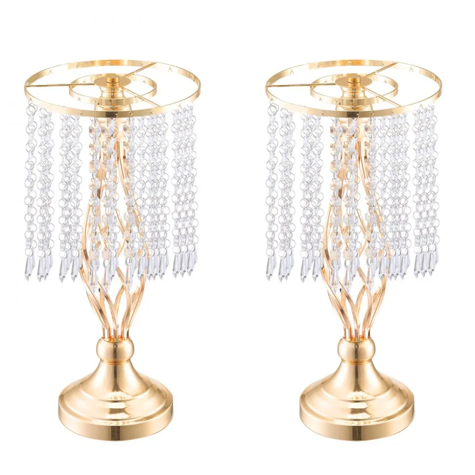 VEVOR 20PCS 43cm/16.9” Tall Crystal Wedding Flower Stand, Metal Wedding Centerpiece Vase, Gold Flower Holders Floral Display Rack for Tables Wedding Dinner Party, Ceremony Birthday Event Decor