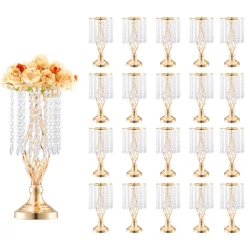 VEVOR 20PCS 43cm/16.9” Tall Crystal Wedding Flower Stand, Metal Wedding Centerpiece Vase, Gold Flower Holders Floral Display Rack for Tables Wedding Dinner Party, Ceremony Birthday Event Decor