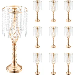 VEVOR 10PCS 55cm/21.65” Tall Crystal Wedding Flower Stand, Metal Wedding Centerpiece Vase, Gold Flower Holders Floral Display Rack for Tables Wedding Dinner Party, Ceremony Birthday Event Decor