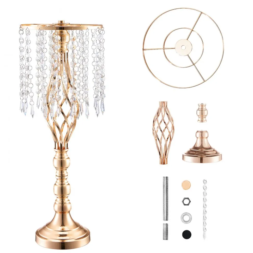 VEVOR 10PCS 55cm/21.65” Tall Crystal Wedding Flower Stand, Metal Wedding Centerpiece Vase, Gold Flower Holders Floral Display Rack for Tables Wedding Dinner Party, Ceremony Birthday Event Decor