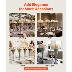 VEVOR 4 PCS Crystal Wedding Flower Vase, 20 in Tall Flower Table Centerpieces, Crystal Cylinder Banquet Vases Easy Installation, Versatile Arrangement Stand for Party Events Room Home Decor, Silver