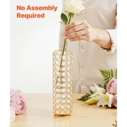 VEVOR 16 PCS Crystal Wedding Flower Vase, 10.24 in Tall Flower Table Centerpieces, Crystal Cylinder Banquet Vases Easy Installation, Versatile Arrangement Stand for Party Events Room Home Decor, Gold