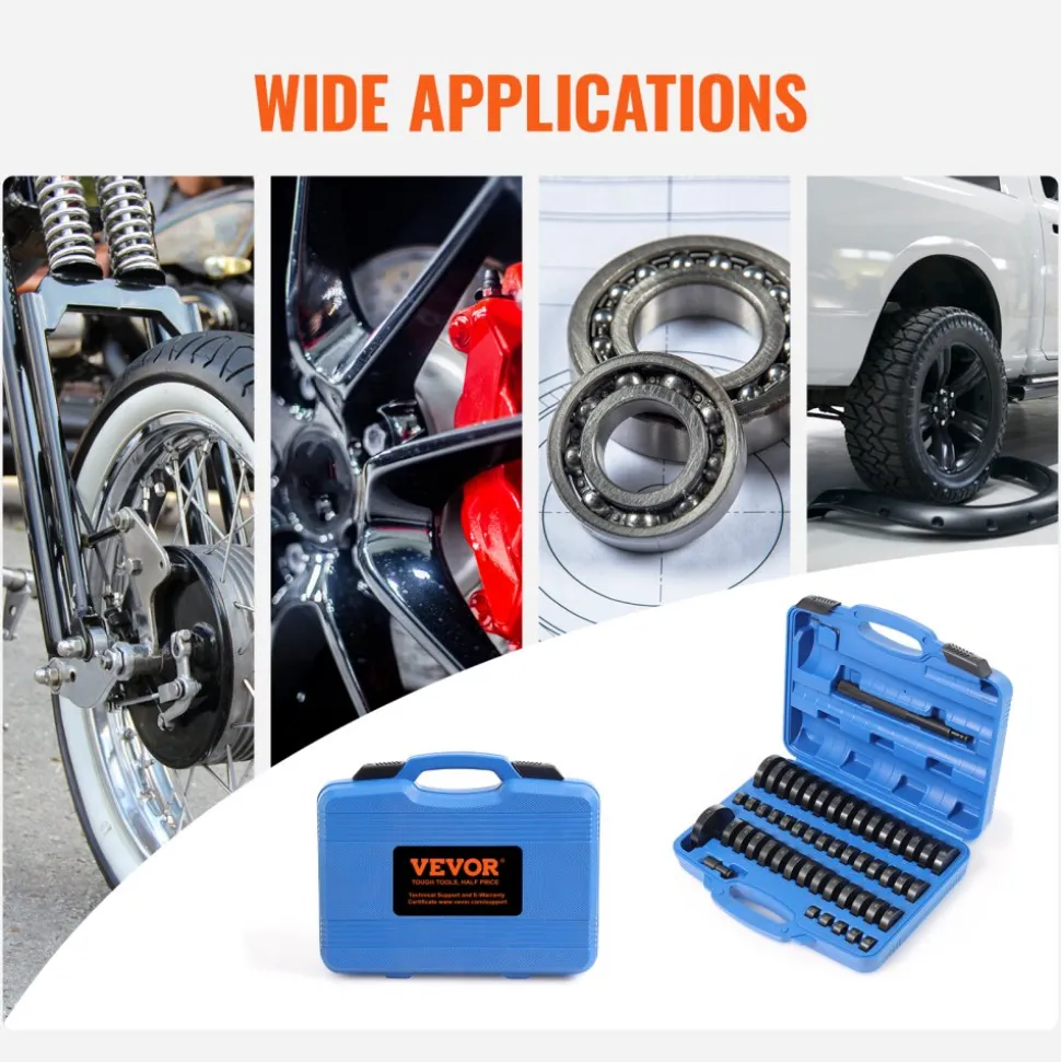 VEVOR 52PCS Custom Bushing Bearing & Seal Driver Set, Transmission Wheel Axle Bearing Race, Seal Driver Installer Remover, 18-65mm & 74mm Metric Discs Bush Removal Puller Bearing Press Tool Kit
