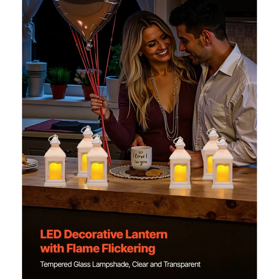 VEVOR 12 Pcs Decorative Candle Lantern, LED Electric Flameless Candle, Plastic LED Holder with Glass, Wall Hanging Indoor Porch Lanterns for Wedding Table Party Farmhouse Indoor Decor, White
