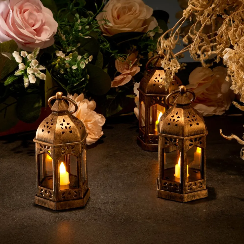 VEVOR 12 Pcs Decorative Candle Lantern, LED Electric Flameless Candle, Plastic LED Holder with Glass, Wall Hanging Indoor Porch Lanterns for Wedding Table Party Farmhouse Indoor Decor, Bronze