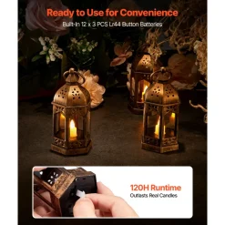 VEVOR 12 Pcs Decorative Candle Lantern, LED Electric Flameless Candle, Plastic LED Holder with Glass, Wall Hanging Indoor Porch Lanterns for Wedding Table Party Farmhouse Indoor Decor, Bronze