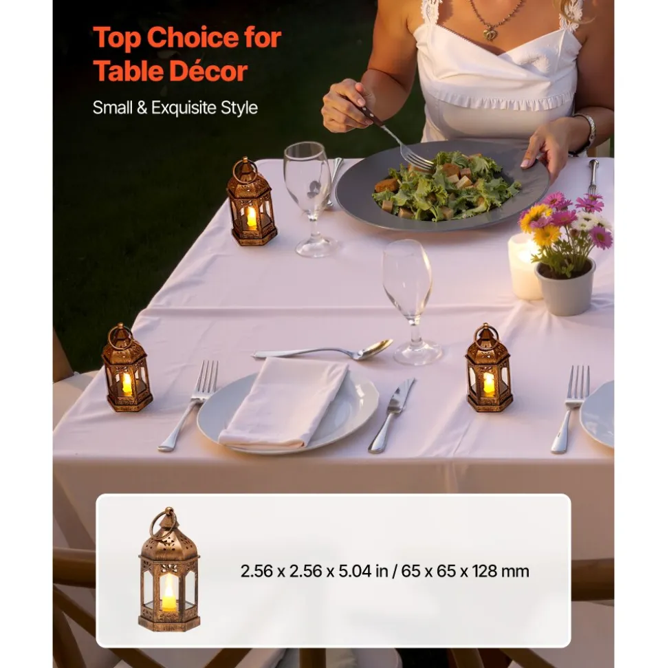 VEVOR 12 Pcs Decorative Candle Lantern, LED Electric Flameless Candle, Plastic LED Holder with Glass, Wall Hanging Indoor Porch Lanterns for Wedding Table Party Farmhouse Indoor Decor, Bronze