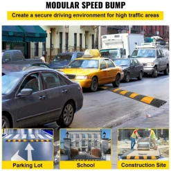 VEVOR 2pcs 6 Feet Rubber Speed Bump Driveway Modular Heavy Duty Speed Bumps 72.4 x 12 x 2.4 Inch Cable Protector Ramp for Garage Gravel Roads Asphalt Concrete