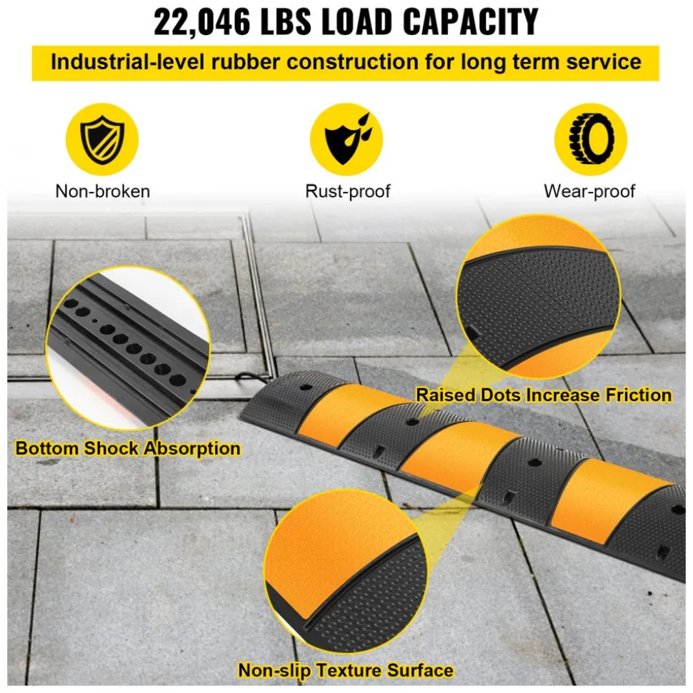 VEVOR 2pcs 6 Feet Rubber Speed Bump Driveway Modular Heavy Duty Speed Bumps 72.4 x 12 x 2.4 Inch Cable Protector Ramp for Garage Gravel Roads Asphalt Concrete