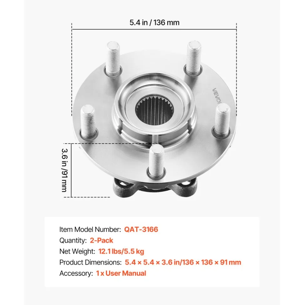 VEVOR 2PCS Front Wheel Bearing & Hub Assembly Fit for 2014-2015 Nissan Rogue Select S Sport Utility 2013 Advance 2012 Sentra SE-R Spec V Sedan 4-Door 2.5L OEM 513298, Wheel Bearing Hub Assembly Set