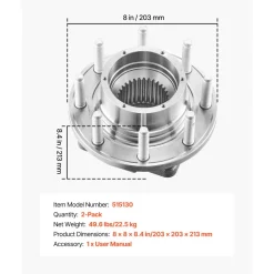 VEVOR 2PCS Front Wheel Bearing & Hub Assembly Fit for 2016 Ford F-250 Super Duty Base King Ranch Lariat Platinum XL Crew Cab Pickup 4-Door OEM 515130, Wheel Bearing Hub Assembly Set with ABS Sensor