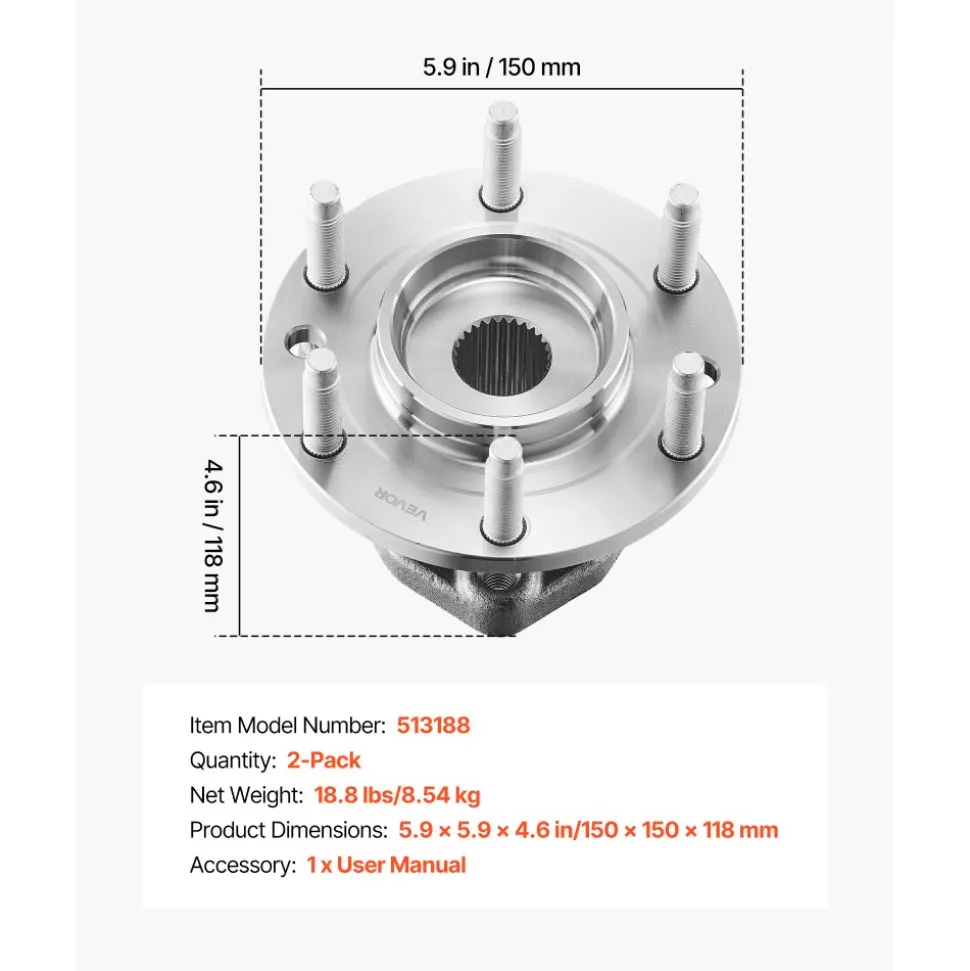 VEVOR 2PCS Front Wheel Bearing & Hub Assembly Fit for 2018 Audi Q3 Komfort Premium Plus Sport Utility 4-Door Volkswagen Beetle Coast Convertible 2-Door 2.0L OEM 513253, Wheel Bearing Hub Assembly Set