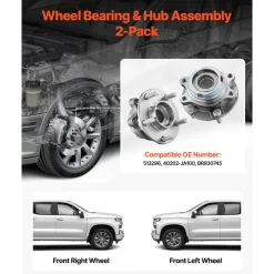 VEVOR 2PCS Front Wheel Bearing & Hub Assembly Fit for Jeep Wrangler 2010 Islander 2016 Rubicon Sahara 75th Anniversary Sport Utility OEM 513272, 5 Lugs with ABS Sensor, Wheel Bearing Hub Assembly Set