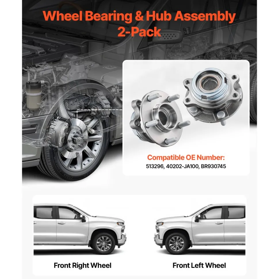 VEVOR 2PCS Front Wheel Bearing & Hub Assembly Fit for Jeep Wrangler 2010 Islander 2016 Rubicon Sahara 75th Anniversary Sport Utility OEM 513272, 5 Lugs with ABS Sensor, Wheel Bearing Hub Assembly Set