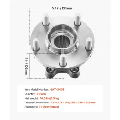 VEVOR 2PCS Front Wheel Bearing & Hub Assembly Fit for Jeep Wrangler 2010 Islander 2016 Rubicon Sahara 75th Anniversary Sport Utility OEM 513272, 5 Lugs with ABS Sensor, Wheel Bearing Hub Assembly Set