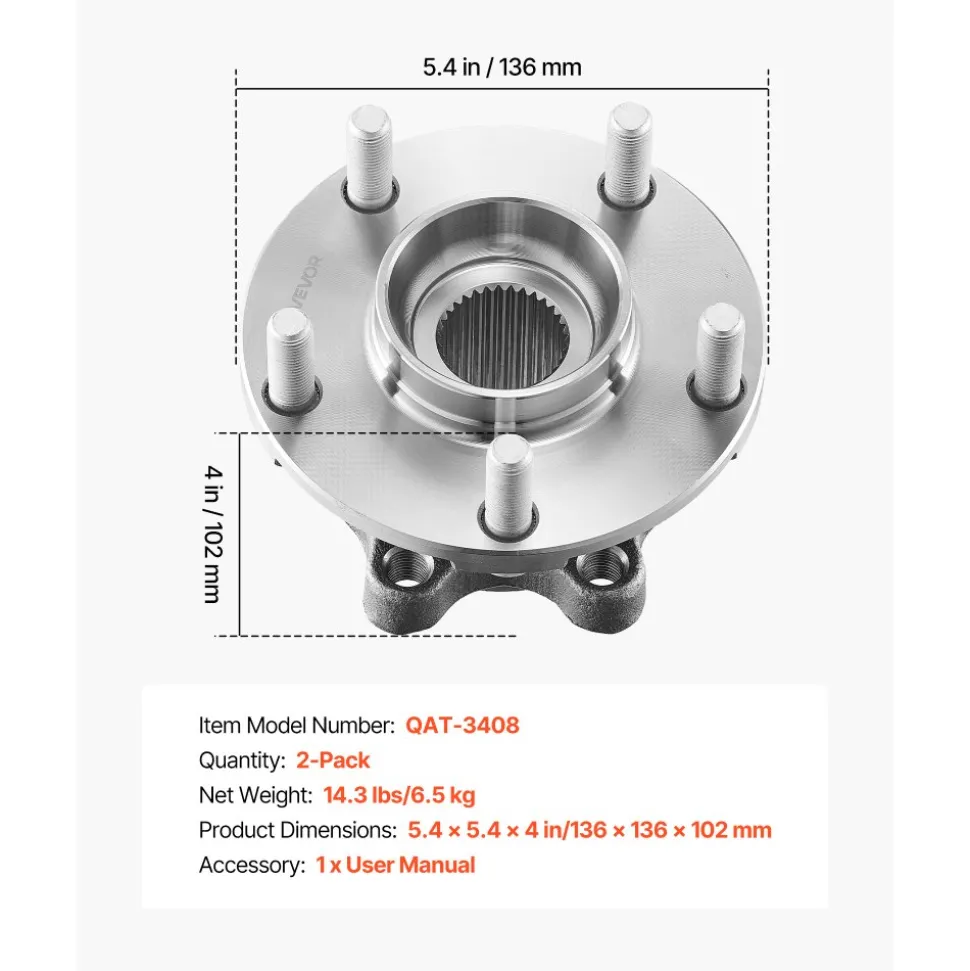 VEVOR 2PCS Front Wheel Bearing & Hub Assembly Fit for Jeep Wrangler 2010 Islander 2016 Rubicon Sahara 75th Anniversary Sport Utility OEM 513272, 5 Lugs with ABS Sensor, Wheel Bearing Hub Assembly Set