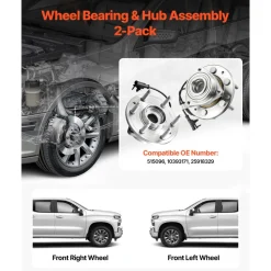 VEVOR 2PCS Front Wheel Bearing & Hub Assembly Fit for 2007-2013 Chevy Avalanche GMC Sierra 1500 Cadillac Escalade EXT 2007-2014 Tahoe OEM 515096, 6 Lugs with ABS Sensor, Wheel Bearing Hub Assembly Set