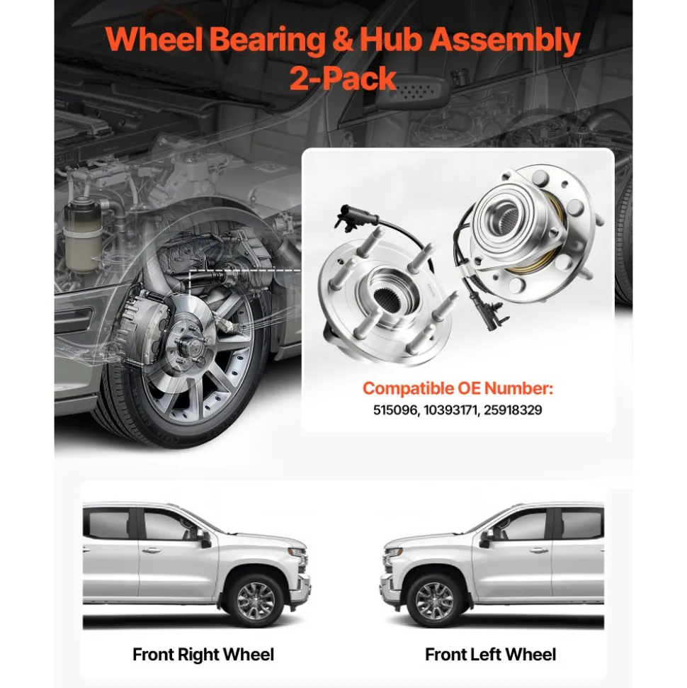 VEVOR 2PCS Front Wheel Bearing & Hub Assembly Fit for 2020 Cadillac Escalade Base Platinum Premium Luxury Sport Utility Chevy Suburban LS LT OEM 515160, Wheel Bearing Hub Assembly Set with ABS Sensor