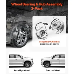 VEVOR 2PCS Front Wheel Bearing & Hub Assembly Fit for 1999-2000 Cadillac Escalade 1995-1999 Chevrolet Tahoe GMC Yukon K1500 Suburban OEM 515024, 6 Lugs with ABS Sensor, Wheel Bearing Hub Assembly Set