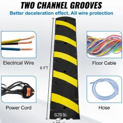 VEVOR 2PCs 6 ft/72'' Rubber Speed Hump, 2 Channel, 22000 lbs Capacity Heavy Duty Traffic Speed Bump, with High Reflective Yellow Strip 8 Expansion Screws and 1 Drill, for Asphalt Concrete Gravel Roads