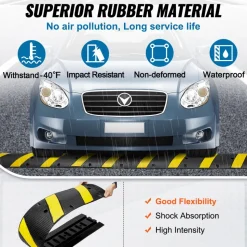 VEVOR 2PCs 6 ft/72'' Rubber Speed Hump, 2 Channel, 22000 lbs Capacity Heavy Duty Traffic Speed Bump, with High Reflective Yellow Strip 8 Expansion Screws and 1 Drill, for Asphalt Concrete Gravel Roads