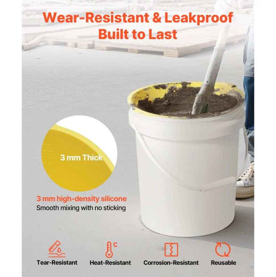 VEVOR 2 Pcs 5 Gallon Bucket Liner for Concrete Mix, Reusable Silicone Mortar Bucket Liner for Thinset Paint Concrete Epoxy Mixing, Heavy-duty Grout Mixer Insert with Measurements, Blue & Yellow