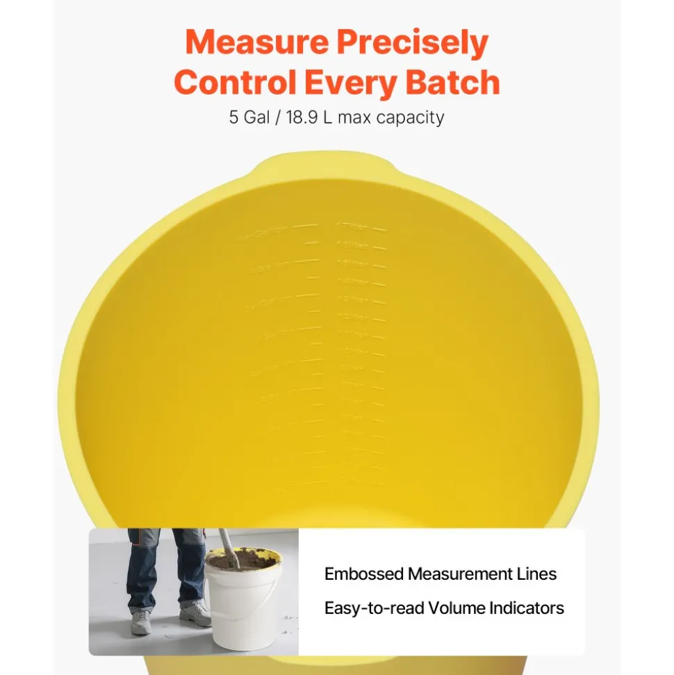 VEVOR 2 Pcs 5 Gallon Bucket Liner for Concrete Mix, Reusable Silicone Mortar Bucket Liner for Thinset Paint Concrete Epoxy Mixing, Heavy-duty Grout Mixer Insert with Measurements, Blue & Yellow