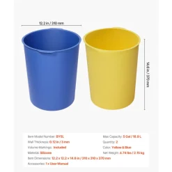 VEVOR 2 Pcs 5 Gallon Bucket Liner for Concrete Mix, Reusable Silicone Mortar Bucket Liner for Thinset Paint Concrete Epoxy Mixing, Heavy-duty Grout Mixer Insert with Measurements, Blue & Yellow