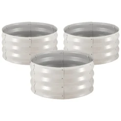 VEVOR 3 Pcs Galvanized Raised Garden Beds, 2 x 2 x 1 ft, Round Metal Planter Boxes Kit Outdoor, Bottomless Elevated Garden Boxes with Gloves, Alu-Zinc, for Planting Flowers Vegetables Herbs, Beige