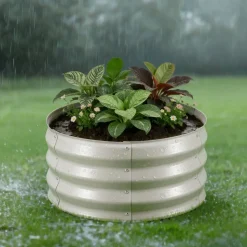 VEVOR 3 Pcs Galvanized Raised Garden Beds, 2 x 2 x 1 ft, Round Metal Planter Boxes Kit Outdoor, Bottomless Elevated Garden Boxes with Gloves, Alu-Zinc, for Planting Flowers Vegetables Herbs, Beige