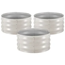 VEVOR 3 Pcs Galvanized Raised Garden Beds, 2 x 2 x 1 ft, Round Metal Planter Boxes Kit Outdoor, Bottomless Elevated Garden Boxes with Gloves, Alu-Zinc, for Planting Flowers Vegetables Herbs, Beige
