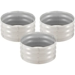 VEVOR 3 Pcs Galvanized Raised Garden Beds, 2 x 2 x 1 ft, Round Metal Planter Boxes Kit Outdoor, Bottomless Elevated Garden Boxes with Gloves, Alu-Zinc, for Planting Flowers Vegetables Herbs, Beige