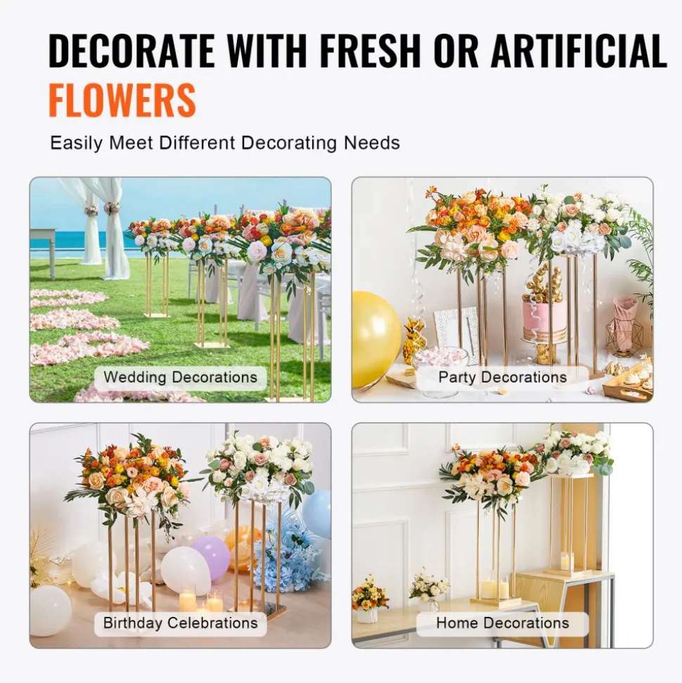 VEVOR 4PCS Gold Metal Column Wedding Flower Stand, 23.6inch High With Metal Laminate, Vase Geometric Centerpiece Stands, Cylindrical Floral Display Rack for Events Reception, Party Road Leads