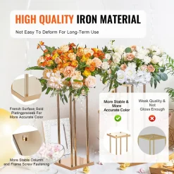 VEVOR 4PCS Gold Metal Column Wedding Flower Stand, 23.6inch High With Metal Laminate, Vase Geometric Centerpiece Stands, Cylindrical Floral Display Rack for Events Reception, Party Road Leads