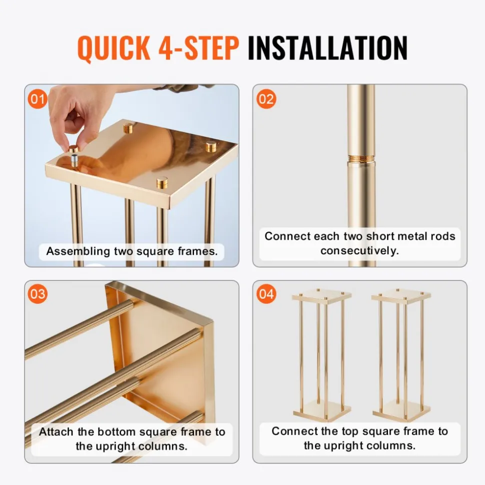 VEVOR 4PCS Gold Metal Column Wedding Flower Stand, 23.6inch High With Metal Laminate, Vase Geometric Centerpiece Stands, Cylindrical Floral Display Rack for Events Reception, Party Road Leads