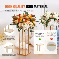 VEVOR 4PCS Gold Metal Column Wedding Flower Stand, 31.5inch High With Metal Laminate, Vase Geometric Centerpiece Stands, Cylindrical Floral Display Rack for Events Reception, Party Road Leads