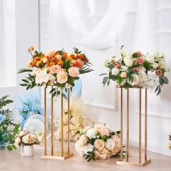 VEVOR 4PCS Gold Metal Column Wedding Flower Stand, 31.5inch High With Metal Laminate, Vase Geometric Centerpiece Stands, Cylindrical Floral Display Rack for Events Reception, Party Road Leads