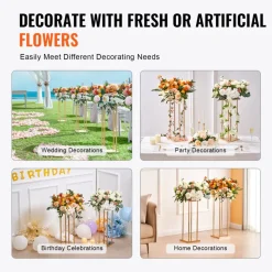 VEVOR 4PCS Gold Metal Column Wedding Flower Stand, 31.5inch High With Metal Laminate, Vase Geometric Centerpiece Stands, Cylindrical Floral Display Rack for Events Reception, Party Road Leads